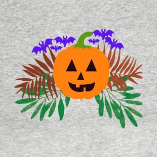 Halloween Pumpkin Chased by Purple Bats T-Shirt